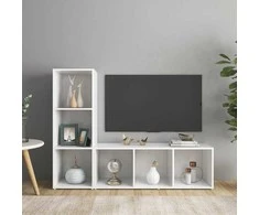 TV staliukas Televizoriaus spintelės, 2vnt., baltos, 107x35x37cm, MDP