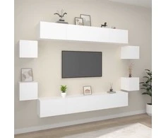 TV staliukas Televizoriaus spintelių komplektas, 8 dalių, baltas, mediena