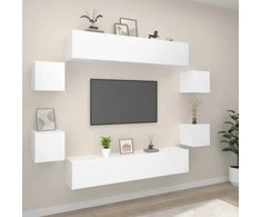 TV staliukas Televizoriaus spintelių komplektas, 8 dalių, baltas, mediena