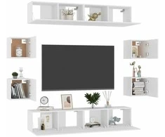 TV staliukas Televizoriaus spintelių komplektas, 8 dalių, baltas, MDP