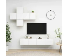 TV staliukas Televizoriaus spintelių komplektas, 7 dalių, baltas, MDP