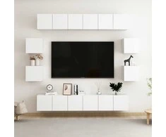 TV staliukas Televizoriaus spintelių komplektas, 10 dalių, baltas, MDP