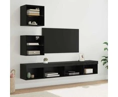 TV staliukas Televizorių sieniniai baldai su LED su LED 5 pcs Juodas ąžuolas