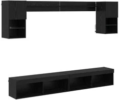 TV staliukas Televizorių sieniniai baldai su LED su LED 6 pcs Juodas ąžuolas