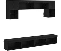 TV staliukas Televizorių sieniniai baldai su LED 6 pcs Juodas ąžuolas
