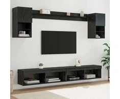 TV staliukas Televizorių sieniniai baldai su LED su LED 6 pcs Juodas ąžuolas