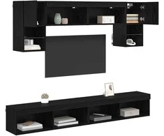 TV staliukas Televizorių sieniniai baldai su LED 6 pcs Juodas ąžuolas