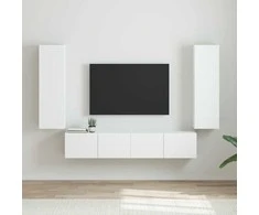 TV staliukas TV sieninė spintelė 2 pcs Blizgus baltas 30 x 31 x 100 cm