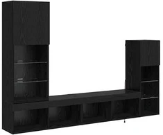 TV staliukas TV sieniniai vienetai 4 pcs Juodas ąžuolas Apdirbta mediena