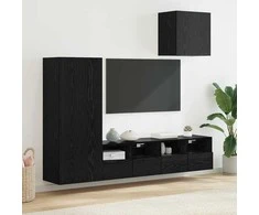 TV staliukas TV sieniniai vienetai 4 pcs Juodas ąžuolas Apdirbta mediena