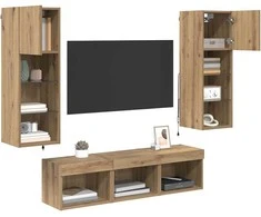 TV staliukas TV sieniniai vienetai 5 pcs Juodas ąžuolas Apdirbta mediena