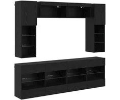 TV staliukas TV sieninio kabineto komplektas su LED 6 pcs Juodas Ąžuolas