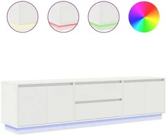 TV staliukas TV spintelė su LED lemputėmis, baltos spalvos, 193,5x41x50 cm