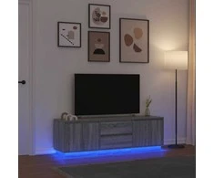 TV staliukas TV spintelė su LED lemputėmis, pilka ąžuolo, 160,5x41x50 cm