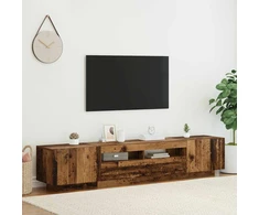 TV staliukas TV spintelė su LED lemputėmis, senovinė mediena, 200x35x40cm, inžinerinė mediena