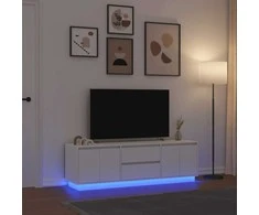 TV staliukas TV spintelė su LED lemputėmis, baltos spalvos, 160,5x41x50 cm