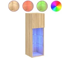 TV staliukas TV spintelė su LED lemputėmis, ąžuolo spalvos, 30,5x30x90cm