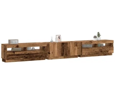 TV staliukas TV spintelė su LED lemputėmis, senovinė mediena, 300x35x40cm, inžinerinė mediena