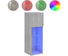 TV staliukas TV spintelė su LED lemputėmis, pilka ąžuolo, 30,5x30x90cm