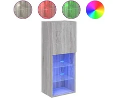 TV staliukas TV spintelė su LED lemputėmis, pilka ąžuolo, 40,5x30x102cm