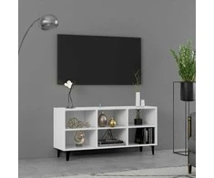 TV staliukas TV spintelė su metalinėmis kojelėmis, balta, 103,5x30x50cm