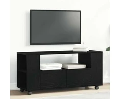 TV staliukas TV spintelė su ratukais, juodas ąžuolas, 102x34,5x43cm, mediena