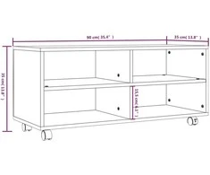 TV staliukas TV spintelė su ratukais, pilka ąžuolo, 90x35x35cm, mediena