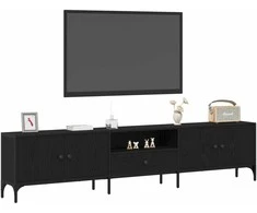 TV staliukas Televizoriaus spintelė su stalčių juoda ąžuolo 200 x 25 x 44 cm