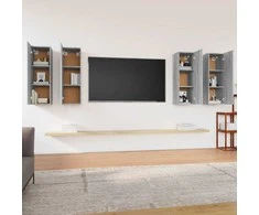 TV staliukas TV spintelės, 4vnt., pilkos ąžuolo, 30,5x30x90cm, mediena