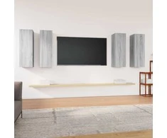TV staliukas TV spintelės, 4vnt., pilkos ąžuolo, 30,5x30x90cm, mediena