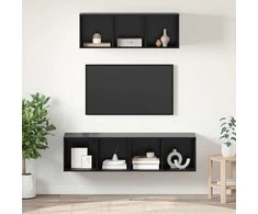 TV staliukas TV spintelių komplektas 2 pcs Juodas ąžuolas Apdirbta mediena