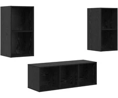 TV staliukas TV spintelių komplektas 3 pcs Juodas ąžuolas Apdirbta mediena