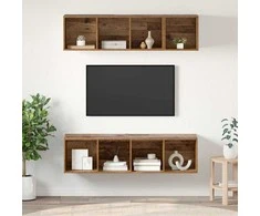 TV staliukas TV spintelių komplektas 3 pcs Senovinis medis Apdirbta mediena