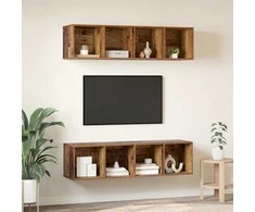 TV staliukas TV spintelių komplektas 3 pcs Senovinis medis Apdirbta mediena