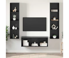 TV staliukas TV spintelių komplektas 3 pcs Juodas ąžuolas Apdirbta mediena