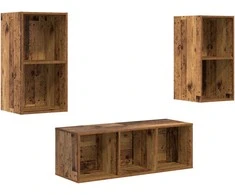 TV staliukas TV spintelių komplektas 3 pcs Senovinis medis Apdirbta mediena