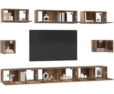 TV staliukas TV spintelių komplektas 8 pcs Senovinis medis Apdirbta mediena