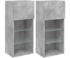 TV staliukas TV spintelės su LED lemputėmis, 2vnt., betono, 40,5x30x90cm