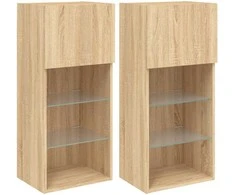 TV staliukas TV spintelės su LED lemputėmis, 2vnt., ąžuolo, 40,5x30x90cm
