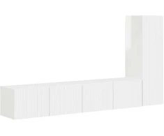 TV staliukas TV spintelių komplektas 3 pcs Aukštai blizganti balta