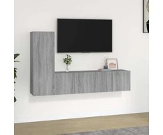 TV staliukas TV spintelių komplektas, 3 dalių, pilkas ąžuolo, mediena
