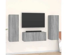 TV staliukas TV spintelių komplektas, 3 dalių, pilkas ąžuolo, mediena