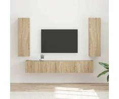 TV staliukas TV spintelių komplektas 3 pcs Sonoma ąžuolas Apdirbta mediena
