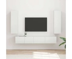 TV staliukas TV spintelių komplektas 3 pcs Aukštai blizganti balta