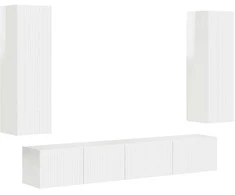 TV staliukas TV spintelių komplektas 3 pcs Aukštai blizganti balta