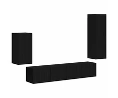 TV staliukas TV spintelių komplektas 4 pcs Juoda Apdirbta mediena