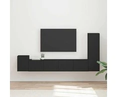 TV staliukas TV spintelių komplektas 3 pcs Juoda Apdirbta mediena