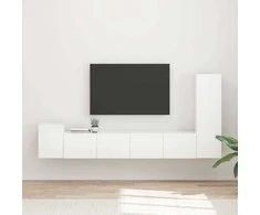 TV staliukas TV spintelių komplektas 3 pcs Aukštai blizganti balta