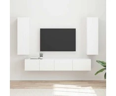 TV staliukas TV spintelių komplektas 3 pcs Balta Apdirbta mediena