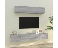 TV staliukas TV spintelių komplektas, 4 dalių, pilkas ąžuolo, mediena